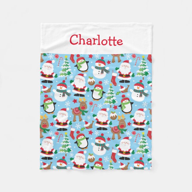 Cute Santa Christmas Kids Personalised Fleece Blanket (Front)