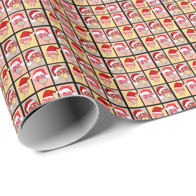 Cute Santa Christmas Mushrooms Wrapping Paper (Roll Corner)