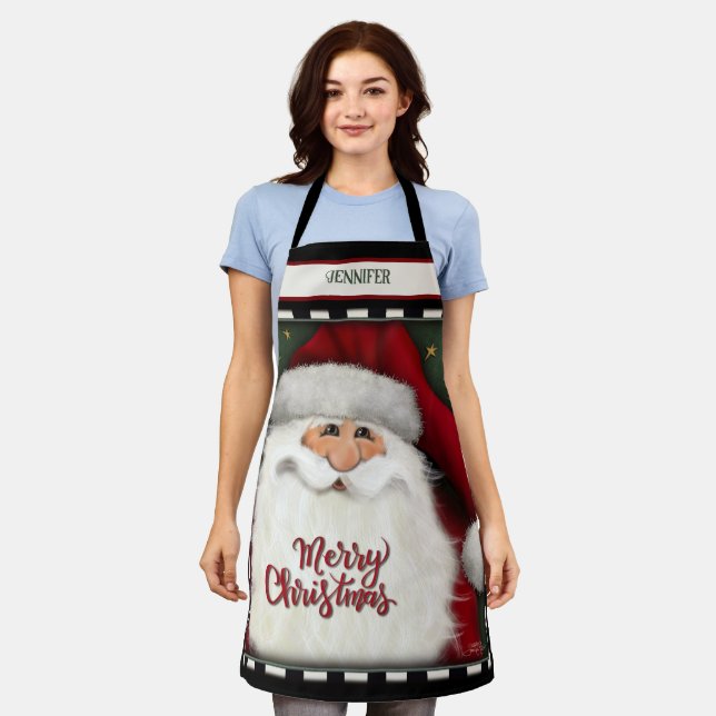 Cute Santa Christmas Personalised Merry Christmas Apron (Worn)