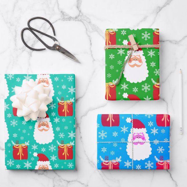 Cute Santa Christmas snowflakes & gifts Wrapping P Wrapping Paper Sheet (Front)