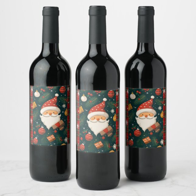 Cute Santa Christmas Wine Label (Bottles)