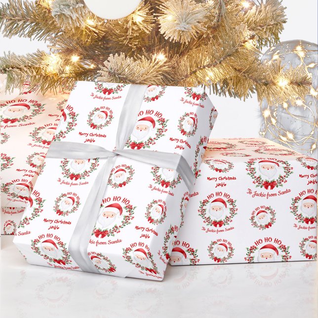 Cute Santa Christmas Wrapping Paper Name Text (Cute Santa Christmas Wrapping Paper Name Text)