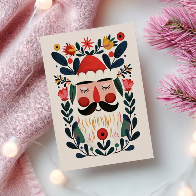 Cute Santa Claus Abstract Floral Retro Christmas Postcard (Creator Uploaded)