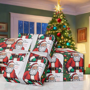 Cute Santa Claus Add To & From Names Christmas Wrapping Paper