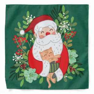 Cute Santa Claus And Cat Bandana