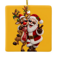 Cute Santa Claus and Deer Christmas HolidayFestive