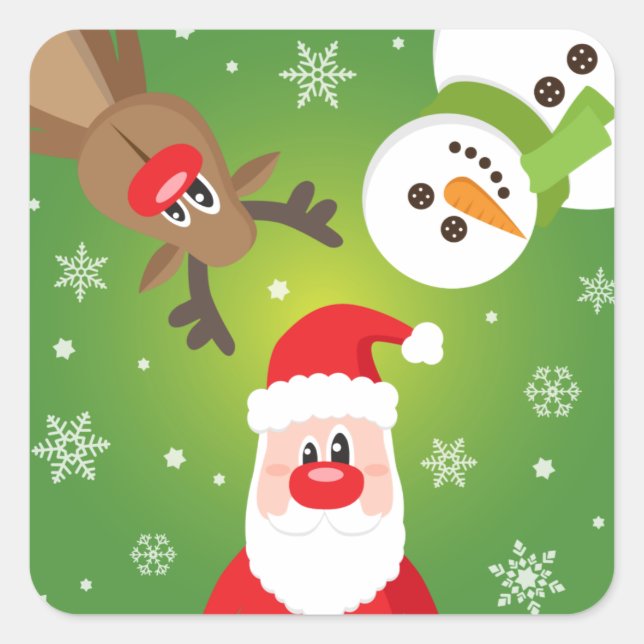 Cute Santa Claus And Friends Christmas Square Sticker (Front)