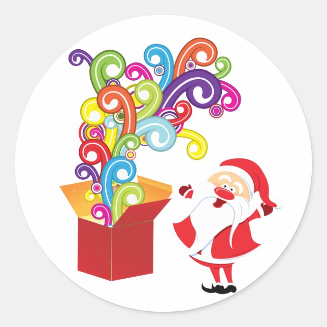 Cute Santa Claus And Gift Box Christmas Sticker (Front)