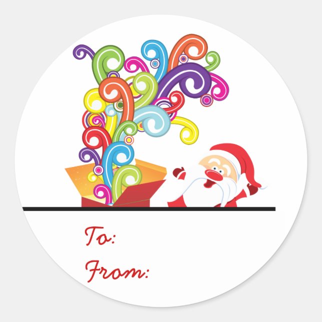 Cute Santa Claus And Gift Box Christmas Sticker (Front)
