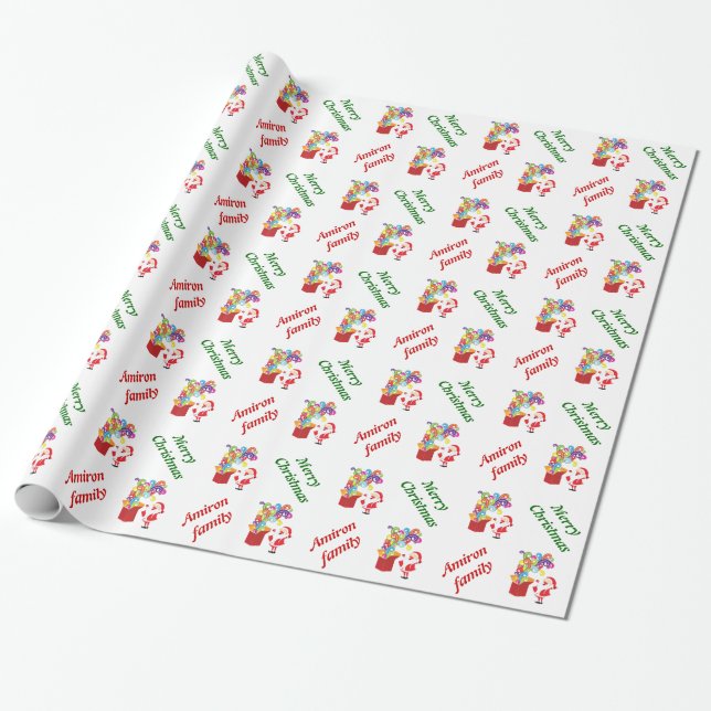 Cute Santa Claus and Gift Box Christmas Wrapping Paper (Unrolled)