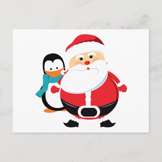 Cute Santa Claus And Penguin Holiday Postcard (Front)