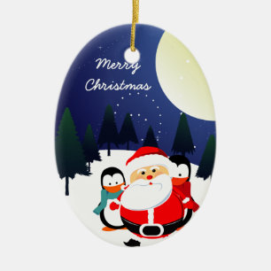 Cute Santa Claus and penguins Christmas ornament