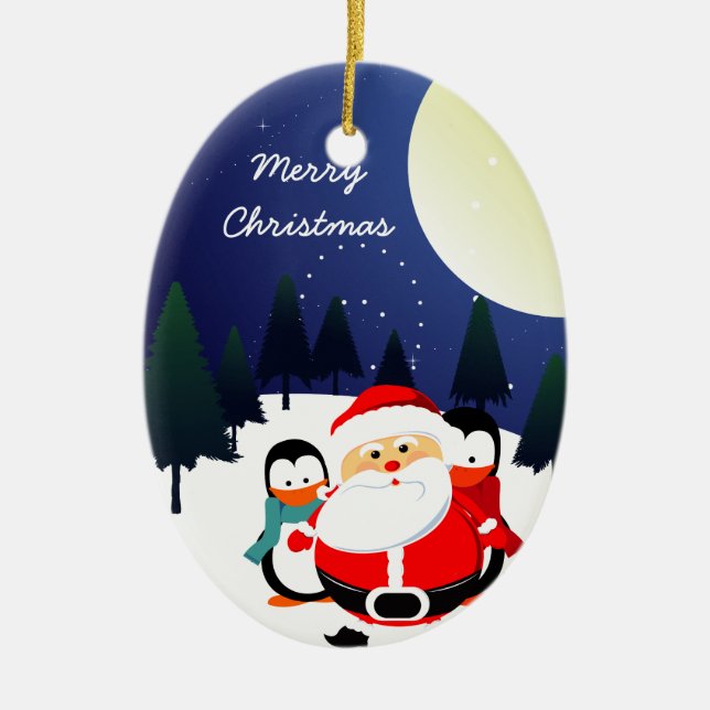 Cute Santa Claus and penguins Christmas ornament (Front)