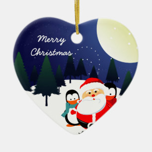 Cute Santa Claus and penguins Christmas ornament