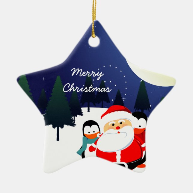 Cute Santa Claus and penguins Christmas ornament (Front)