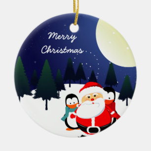 Cute Santa Claus and penguins Christmas ornament
