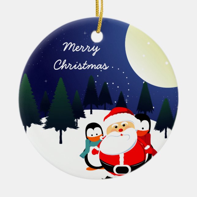 Cute Santa Claus and penguins Christmas ornament (Front)