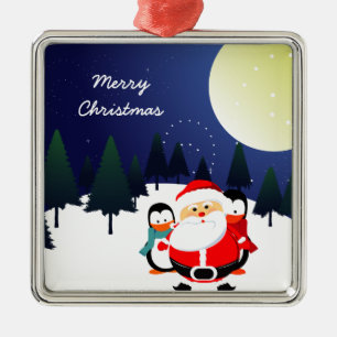 Cute Santa Claus and penguins Christmas ornament