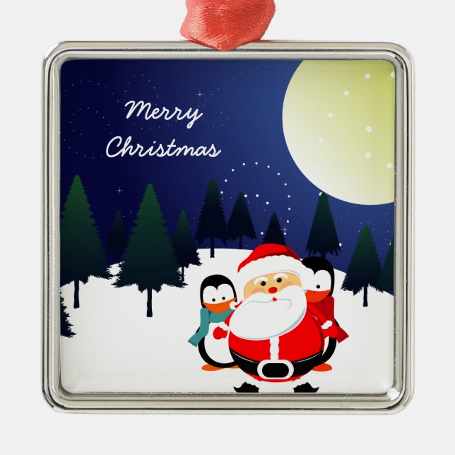 Cute Santa Claus and penguins Christmas ornament (Front)