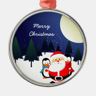 Cute Santa Claus and penguins Christmas ornament