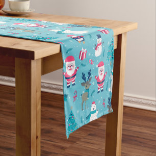 Cute Santa Claus And Polar Bear Short Table Runner