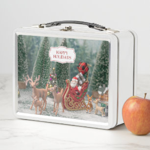 Cute Santa Claus and Reindeer Metal Lunch Box