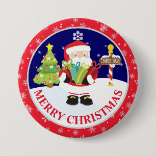 Cute Santa Claus and Snowy Scene Christmas 7.5 Cm Round Badge