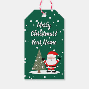 Cute Santa Claus and tree cartoon custom Christmas Gift Tags