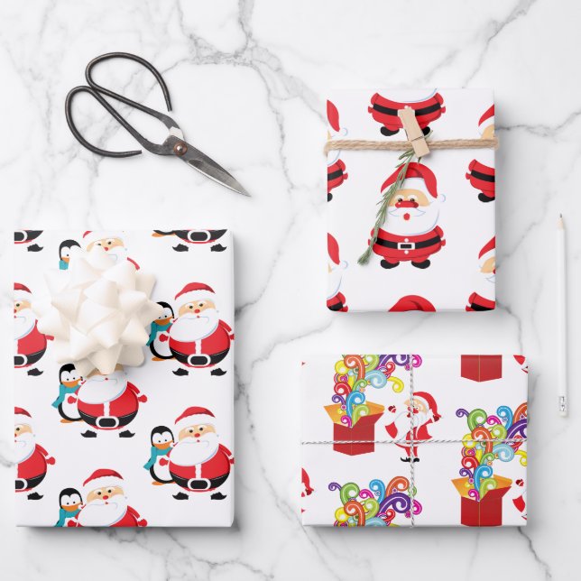 Cute  Santa Claus assortment pattern Wrapping Paper Sheet (Front)