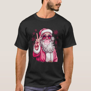 Cute Santa Claus Bubble Gum Pink Heart Sunglasses T-Shirt