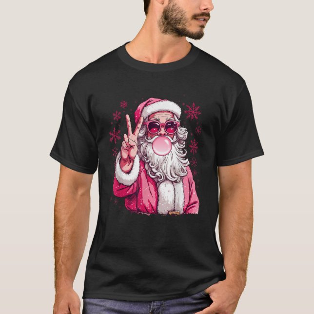Cute Santa Claus Bubble Gum Pink Heart Sunglasses  T-Shirt (Front)