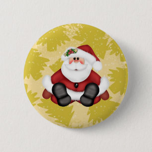 Cute Santa Claus Button with Christmas Trees