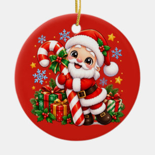 Cute Santa Claus Candy Cane Christmas Ceramic Tree Decoration