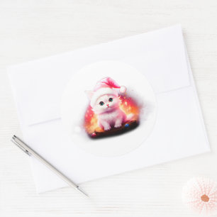 Cute Santa Claus Cat Classic Round Sticker
