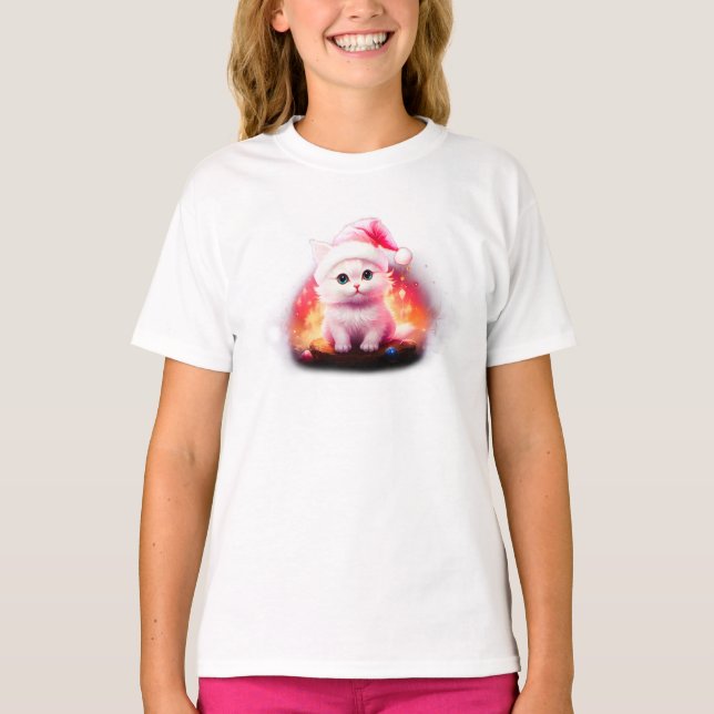 Cute Santa Claus Cat T-Shirt (Front)