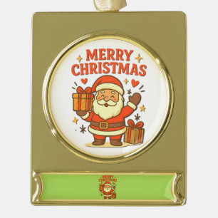 Cute Santa Claus Christmas Art – Merry Christmas Gold Plated Banner Ornament