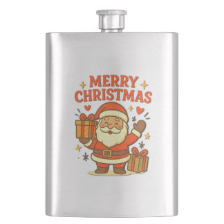 Cute Santa Claus Christmas Art- Merry Christmas Hip Flask