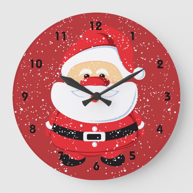 Cute Santa Claus Christmas custom Large Clock (Front)