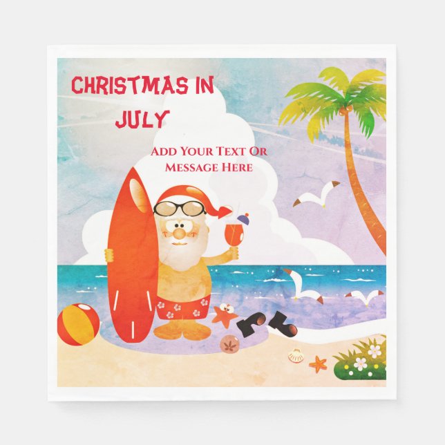 Cute Santa Claus Christmas In July Summer Party Napkin (Front)