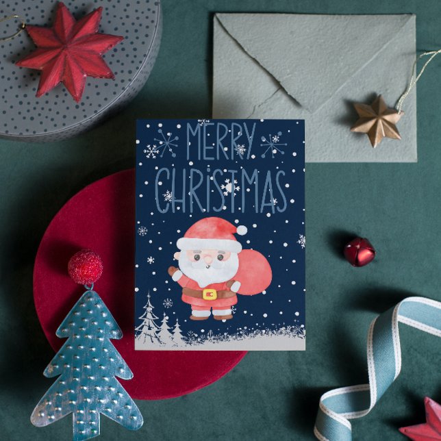 Cute Santa Claus Christmas Navy Postcard (Creator Uploaded)