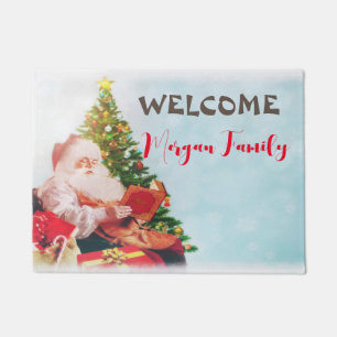 Cute Santa Claus,Christmas Pine Tree Doormat