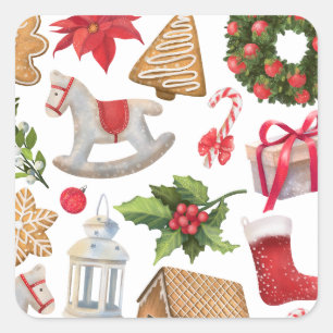 Cute Santa Claus Christmas Sweets Personalised Square Sticker