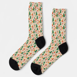 Cute Santa Claus & Christmas Tree Cream Socks