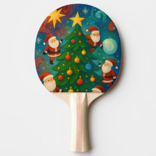Cute Santa Claus Christmas Tree Illustration Ping Pong Paddle