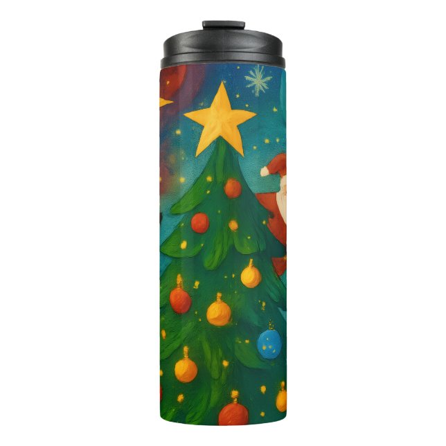 Cute Santa Claus Christmas Tree Illustration Thermal Tumbler (Front)