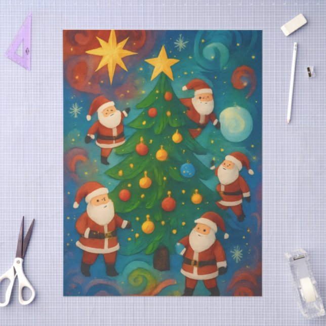 Cute Santa Claus Christmas Tree Illustration Tissue Paper (Craft)
