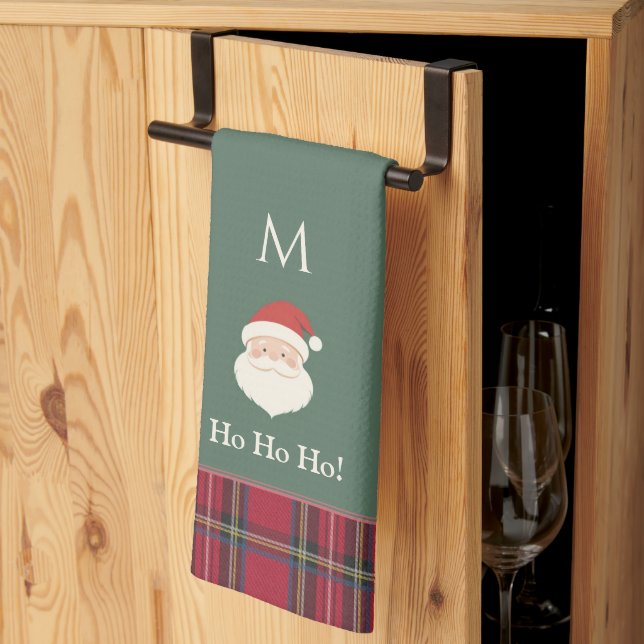 Cute Santa Claus Custom Monogram Christmas Tea Towel (Thirds Fold)