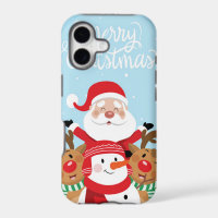 Cute Santa Claus, deer and snowman
