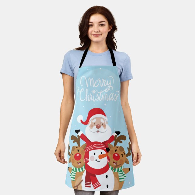 Cute Santa Claus, deer and snowman Apron (Worn)