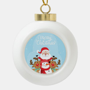 Cute Santa Claus, deer and snowman Ceramic Ball Christmas Ornament
